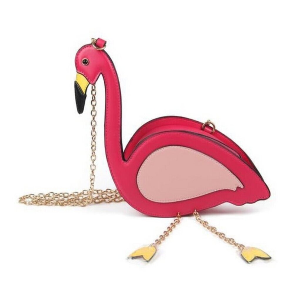 New Cute Crossbody Flamingo Purse Pink Gold Chain
